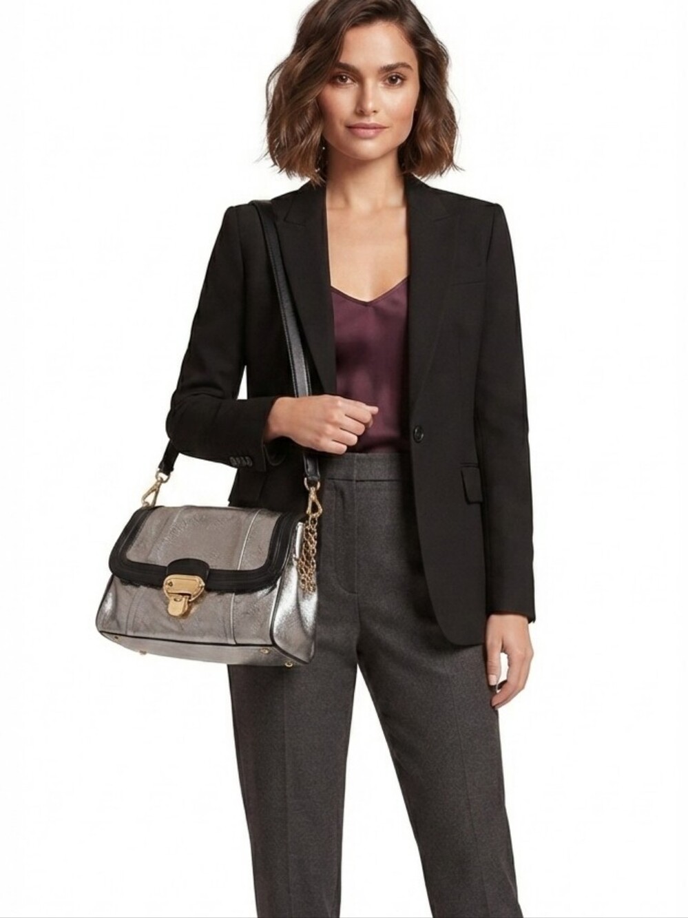 B. Makowsky Silver Black Flap Shoulder Bag‎